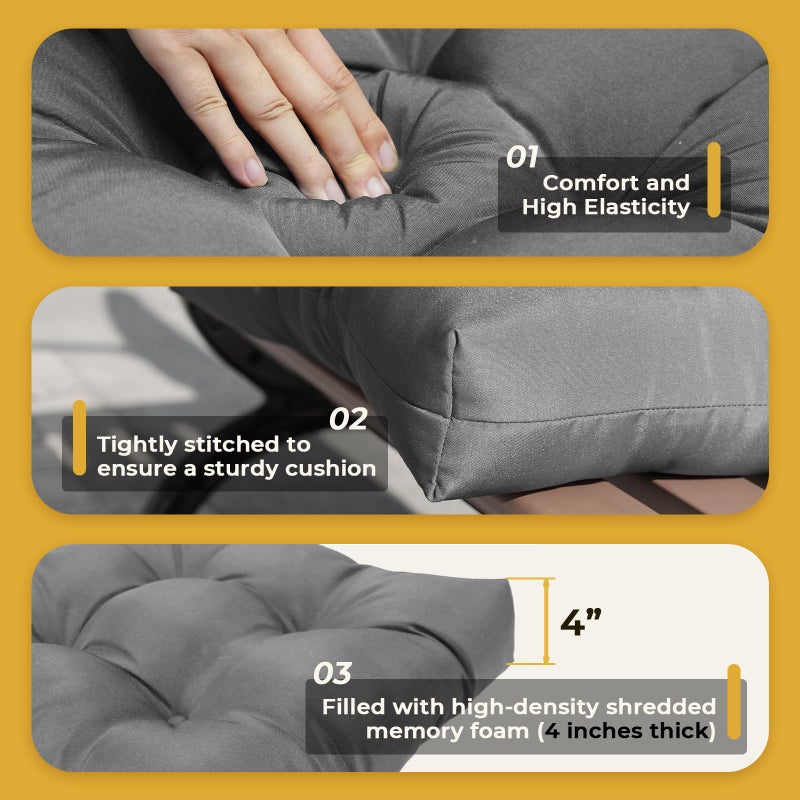 Tycdiose All Weather Wicker Chair Cushions of 3 Pieces  Waterproof Outdoor Wicker Chair Cushion for Patio Furniture Loveseat Settee Bench  1 Loveseat and 2 U-Shaped Thickened Cushions  Grey - Image 5